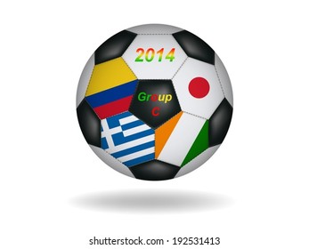 Soccer ball with flag isolated on white 