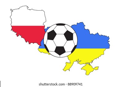 Fußball mit Flaggen von Polen und der Ukraine