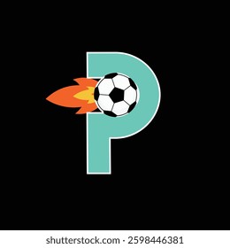 Soccer ball and a flame design P Letter integrated .