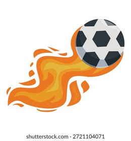 Bola de futebol com chamas atrás dela, simbolizando velocidade, poder e emoção