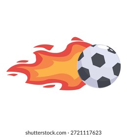 Soccer ball with flames trailing behind, symbolizing speed and power in a sporting event