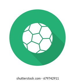 Soccer ball flat design long shadow glyph icon. Vector silhouette illustration