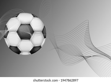 Soccer ball and flowing lines on a gray background.