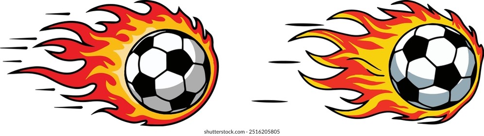 Soccer ball flying on fire Vector Illustration.