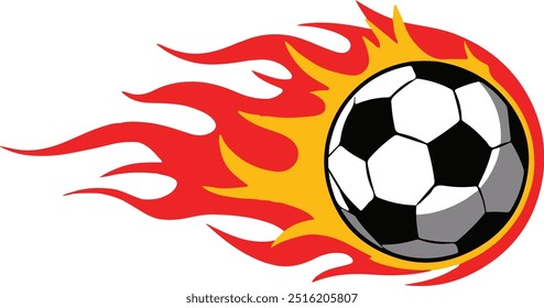 Soccer ball flying on fire Vector Illustration.