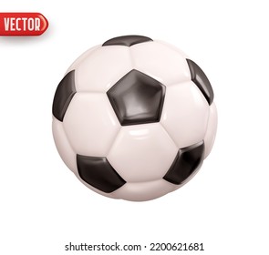 Soccer ball. Football balls realistic 3d design style. Leather texture white black color. Mockup of sports elements isolated on white background. vector illustration