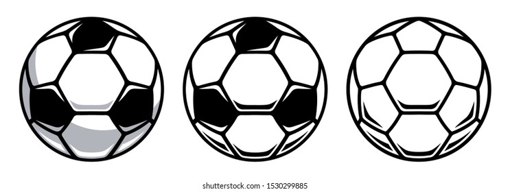 Soccer ball or football ball. Black and white vector illustration. Set of Soccer ball icons