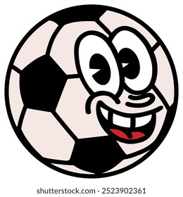Soccer Ball Football Cartoon Mascot Character Design Retro Vintage Drawing Illustration Vector