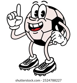 Soccer Ball Football Cartoon Mascot Character Design Retro Vintage Illustration Vector