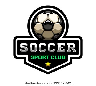 Soccer ball, football logo. Sport games. Sporting equipment. Emblem, badge.