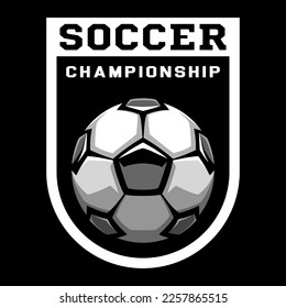 Soccer ball, football logo. Sport games. Sporting equipment. Emblem, badge.