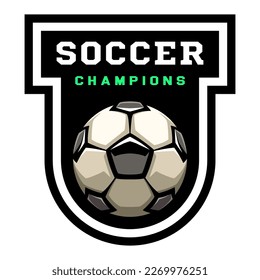 Soccer ball, football logo. Sport games. Sporting equipment. Emblem, badge.