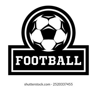 Bola de futebol, logo de futebol. Jogos de esporte. Equipamento desportivo. Emblema, distintivo.