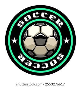 Soccer ball, football logo. Sport games. Sporting equipment. Emblem, badge.