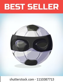 soccer ball. football mascot. Black superhero mask. Masquerade costume headdress. Carnival or Halloween mask. Cartoon Vector illustration.