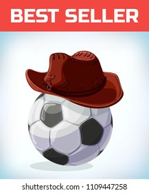 soccer ball. football mascot. cowboy hat. Masquerade costume headdress. Carnival or Halloween mask. Cartoon Vector illustration.