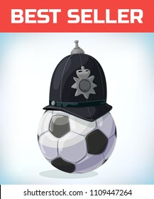 soccer ball. football mascot. London policeman helmet. Masquerade costume headdress. Carnival or Halloween mask. Cartoon Vector illustration.