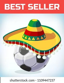 soccer ball. football mascot. Sombrero Mexican hat. Masquerade costume headdress. Carnival or Halloween mask. Cartoon Vector illustration.