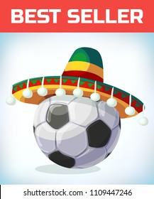 soccer ball. football mascot. Sombrero Mexican hat. Masquerade costume headdress. Carnival or Halloween mask. Cartoon Vector illustration.