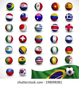 soccer ball (Football) with nation flag - Brazil 2014, Soccer Tournament, vector illustration