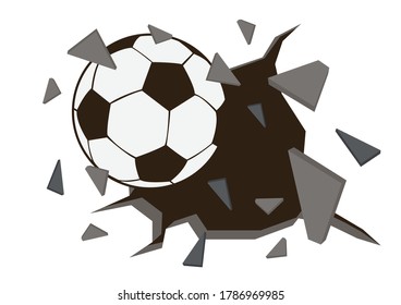 Soccer ball or football and old concrete wall damage. Vector illustrations.