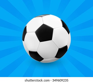 Soccer ball / football on blue background with light rays. Vector illustration.