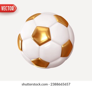 Balón de fútbol. Estilo de diseño 3d realista del fútbol. Textura de cuero color oro blanco. Rebelión de elementos deportivos aislados en un fondo blanco. ilustración vectorial