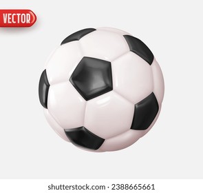 Balón de fútbol. Estilo de diseño 3d realista del fútbol. Textura de cuero de color blanco y negro. Rebelión de elementos deportivos aislados en un fondo blanco. ilustración vectorial