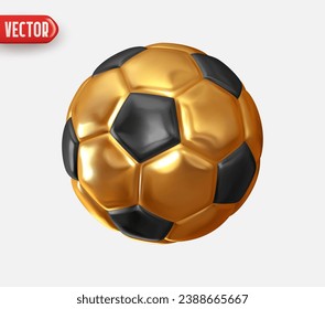 Balón de fútbol. Estilo de diseño 3d realista del fútbol. Color de oro negro de textura de cuero. Rebelión de elementos deportivos aislados en un fondo blanco. ilustración vectorial