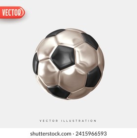 Fußball. Fußball realistischer 3D-Design-Stil. Ledertextur Silber und Schwarz Farbe. Zusammenstellung von Sportelementen einzeln auf weißem Hintergrund. Vektorgrafik