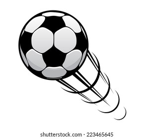 Soccer ball or football speeding through the air with motion rings and a speed trail