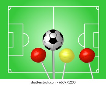 Soccer ball or football symbol. Colorful lollipops. Vector illustration.