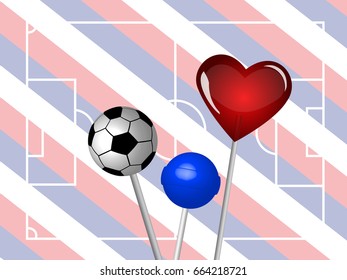 Soccer ball or football symbol. Colorful lollipops. Vector illustration.