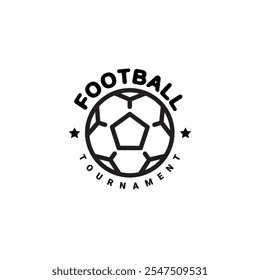 Soccer ball football tournament black and white icon. Symbol or emblem in line art style. Vector illustration