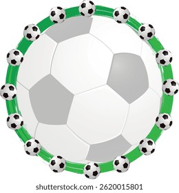 Soccer ball frame template design. Soccer frame or border. Soccer balls on beautiful green grass frame.