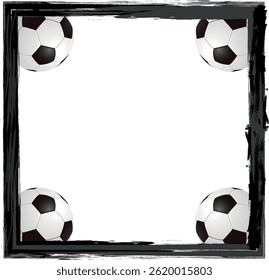 Soccer ball frame template design. Soccer frame or border. Soccer balls on beautiful green grass frame.