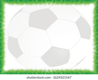 Diseño de Plantilla de marco de balón de fútbol. Marco de fútbol o borde. Pelotas de fútbol en el marco de hierba verde hermoso.