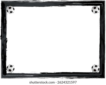 Soccer ball frame template design. Soccer frame or border. Soccer balls on beautiful green grass frame.