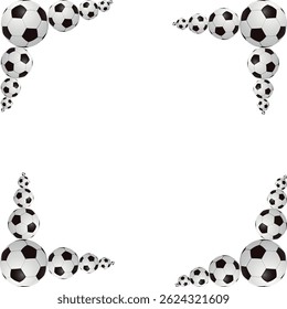 Soccer ball frame template design. Soccer frame or border. Soccer balls on beautiful green grass frame.