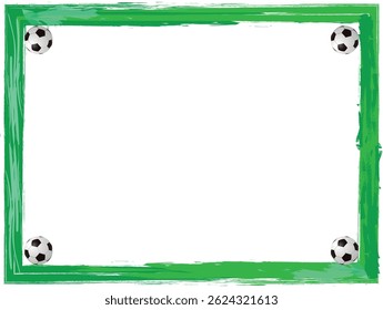 Soccer ball frame template design. Soccer frame or border. Soccer balls on beautiful green grass frame.