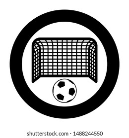 Soccer ball and gate Penalty concept Goal aspiration Big football goalpost icon in circle round black color