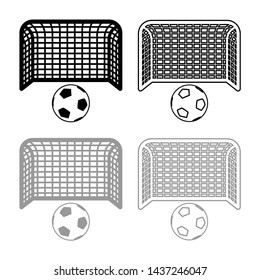 Soccer ball and gate  symbols black grey set