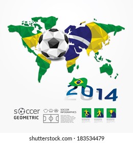 Soccer ball Geometric on Flag of Brazil.Vector Illustration