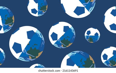 Soccer ball or globe in gate, seamless pattern, flat vector stock illustration. Endless texture for design. Ball and Planet Earth