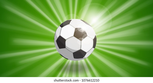 soccer ball and glow on green background.Vector illustration