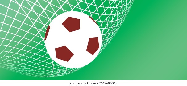Soccer ball in goal, copy space template for design. Vector stock illustration. Goal in football bracket. Vector graphics and nobody