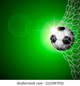 Soccer ball in goal. Green