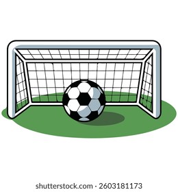 Soccer ball and goal isolated vector illustration on white background