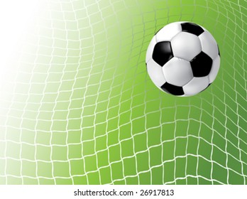 Soccer ball in a soccer goal net. Goal!