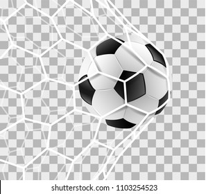 Soccer ball in a goal net isolated background